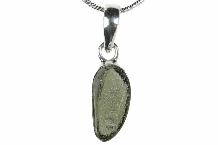 Green Moldavite Tektite Pendant ( g) - Sterling Silver #382697
